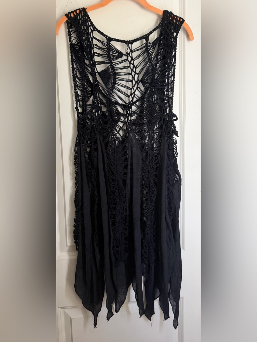 Black Boho Macramé Fringe Maxi Dress cover up whimsigoth one size grunge - Picture 6 of 6